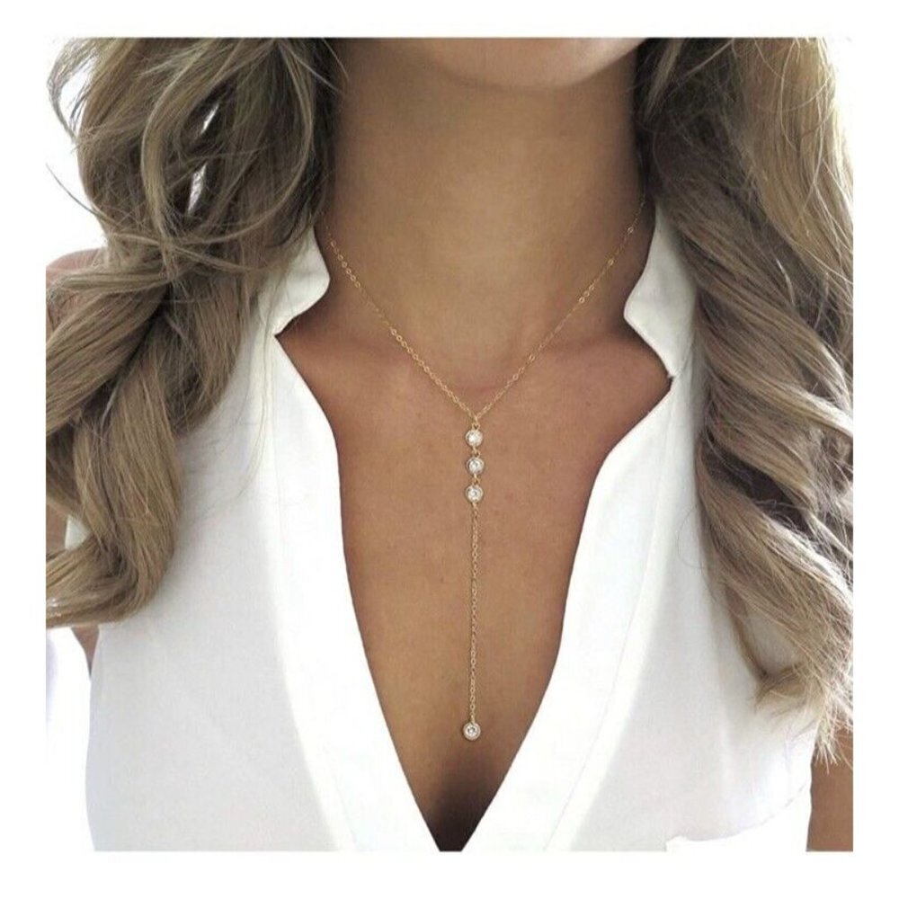 Dainty Gold Long Necklace Pendant Cleavage Trendy Necklace